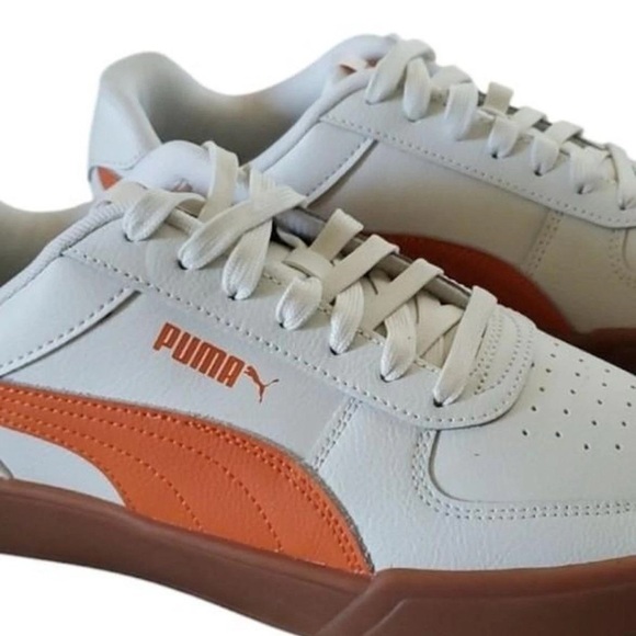 Puma Men's White and Orange Sneakers with Brown Sole 9.5 men’s - Picture 2 of 6